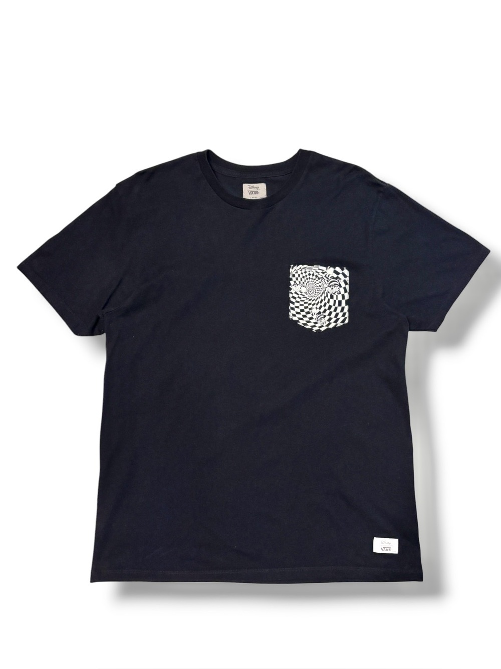 VANS x DISNEY Black Crew Neck Pocket Tee Glow In The Dark Cheshire Cat Graphic